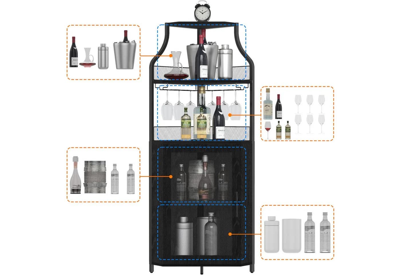 GarveeMore Weinschrank 5-stöckig mit Glasständer und verstellbaren Regalen - Bild 3