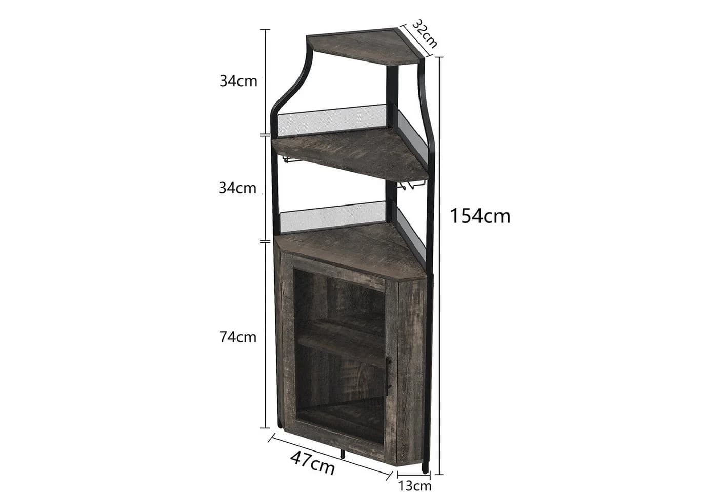 GarveeMore Weinschrank 5-stöckig mit Glasständer und verstellbaren Regalen