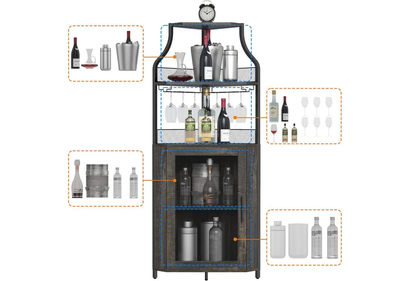 GarveeMore Weinschrank 5-stöckig mit Glasständer und verstellbaren Regalen - Bild 3