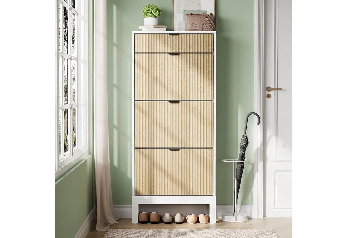 GarveeMore Schuhschrank 3 Klappfächer 1 Schublade Weiß - Bild 2