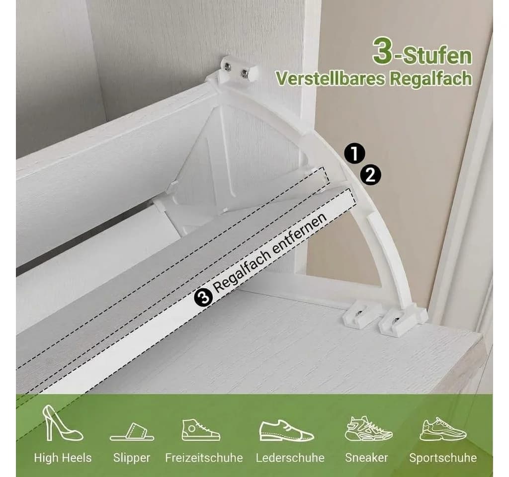 GarveeMore Schuhschrank 3 Klappfächer 1 Schublade Weiß - Bild 3