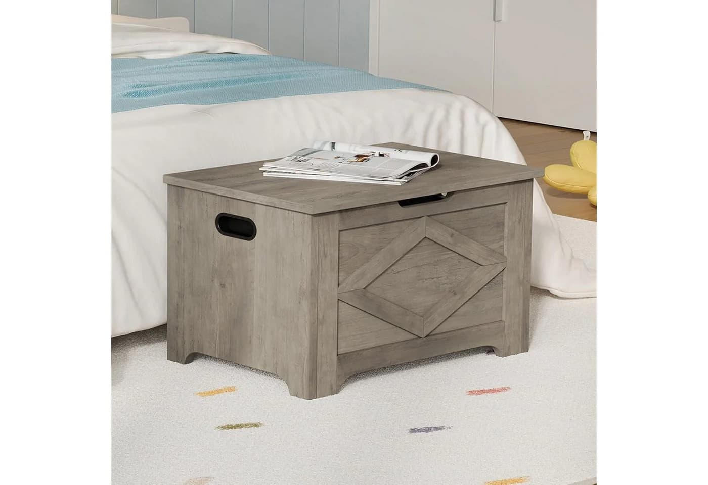 GarveeMore Spielzeugtruhe Aufbewahrungsbank aus Holz 60x40x45cm - Bild 5