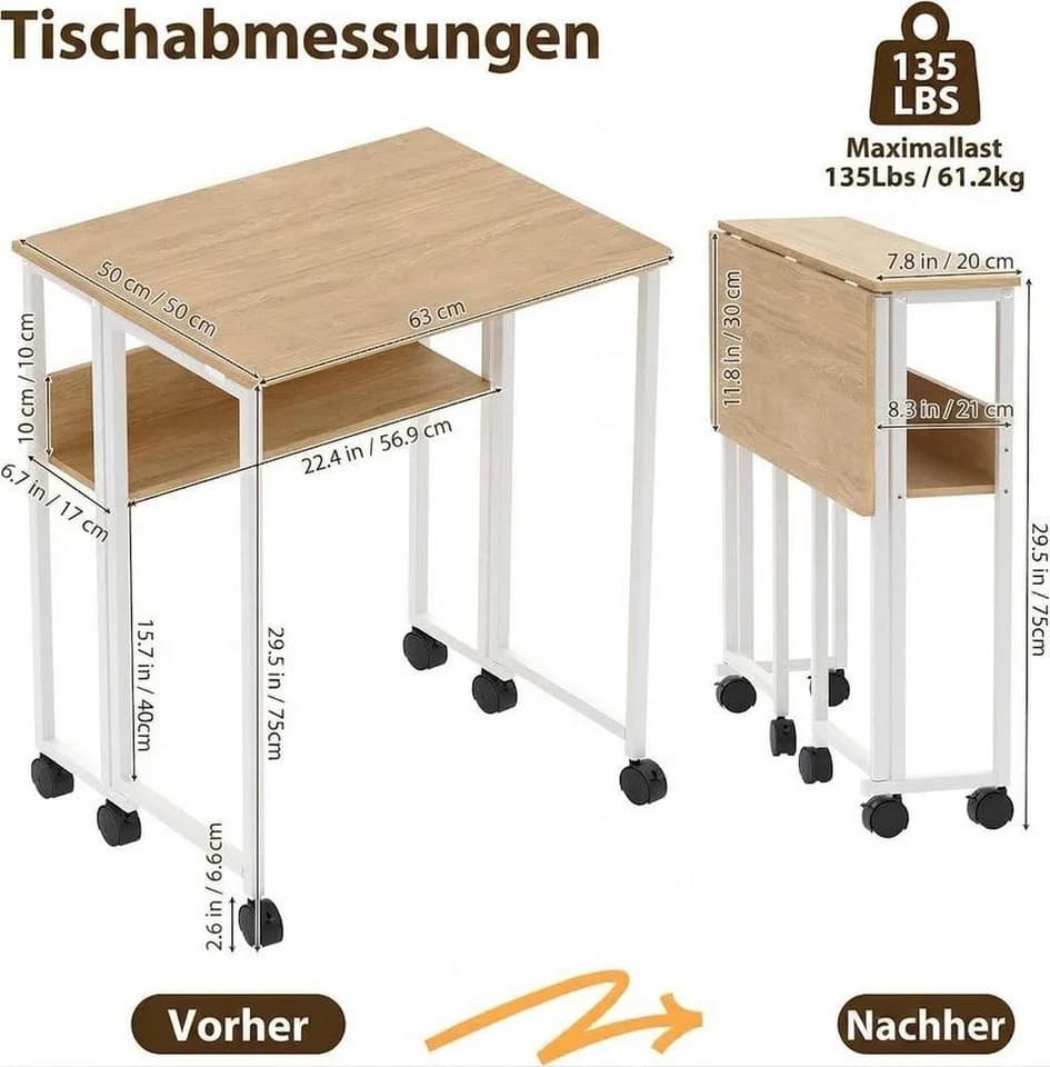 GarveeMore Klappbarer Schreibtisch mit Spanplattenplatte und Metallgestell