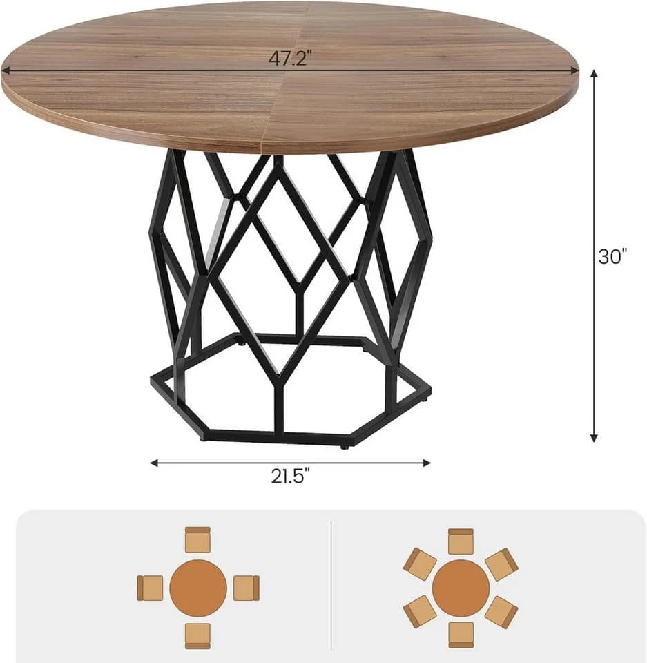 GarveeMore Esstisch Runder 120cm Landhaus-Esstisch für 4-6 Personen
