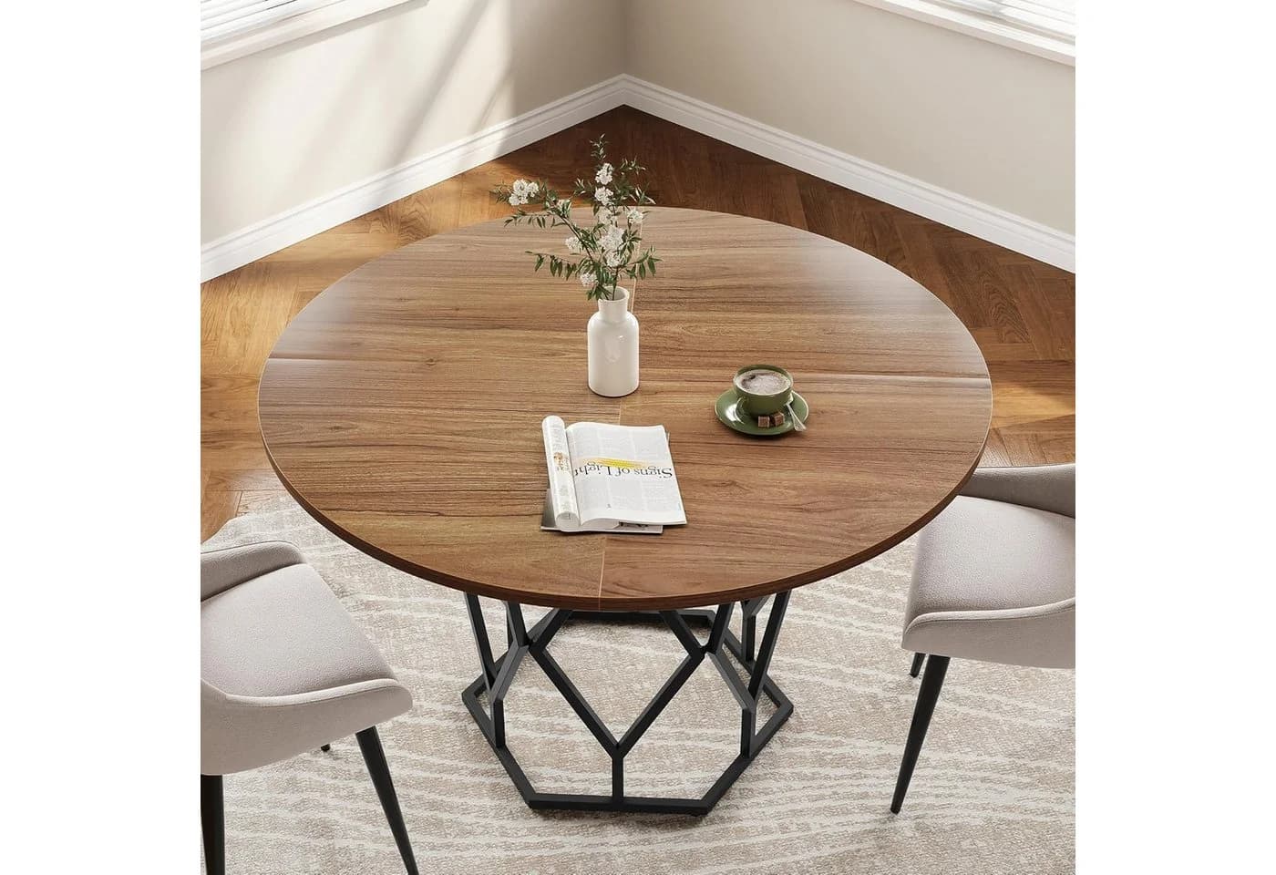 GarveeMore Esstisch Runder 120cm Landhaus-Esstisch für 4-6 Personen - Bild 4