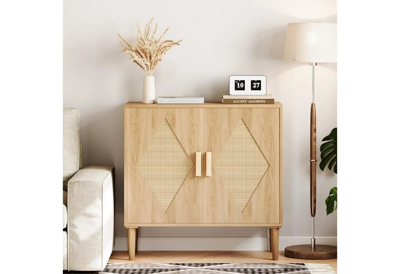 GarveeMore Sideboard aus Rattan mit Stauraum, dekorative Doppeltür-Schränke, 80x35x79cm - Bild 2
