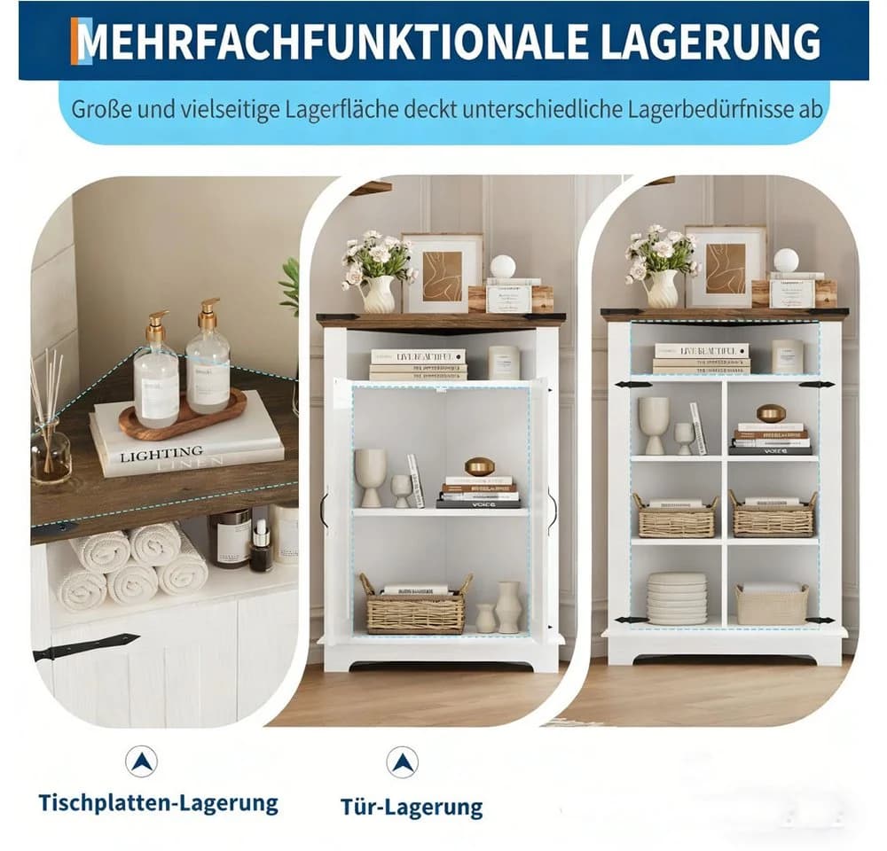 GarveeMore Badkommode Badezimmer Ecke Aufbewahrungsschrank Retro - Bild 5