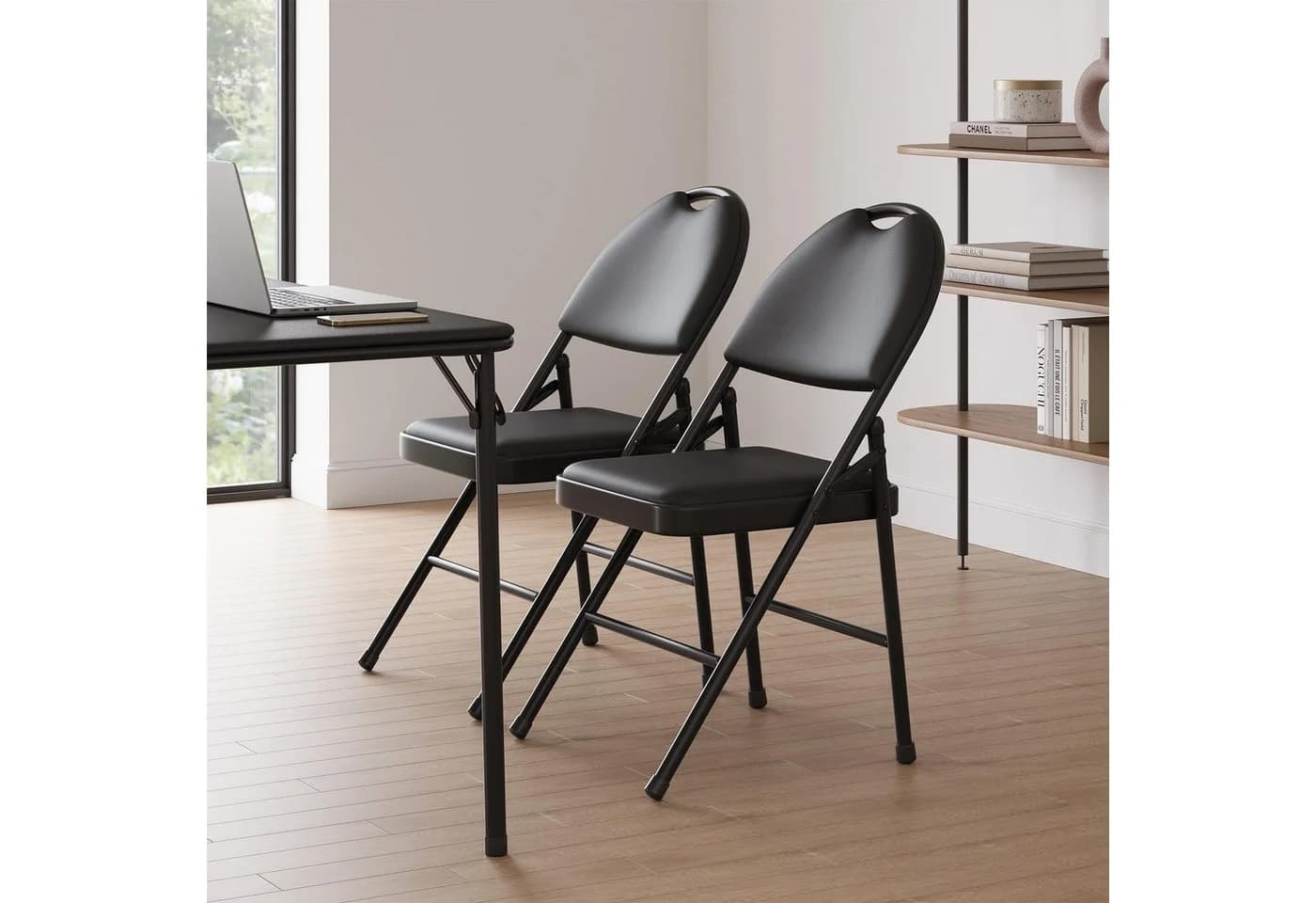 GarveeMore Klappstuhl Set 2 Stühle Schwarz Kunstleder Gepolstert