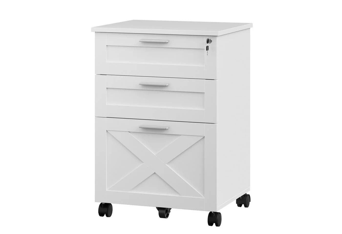 GarveeMore Aktenschrank Rollcontainer 3 Schubladen Weiß Massivholz - Bild 2
