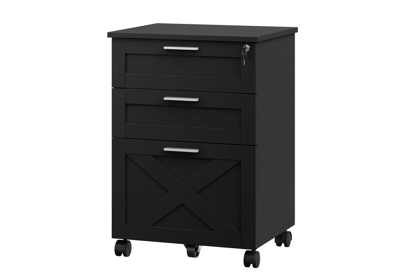 GarveeMore Aktenschrank Rollcontainer 3 Schubladen Schwarz - Bild 2