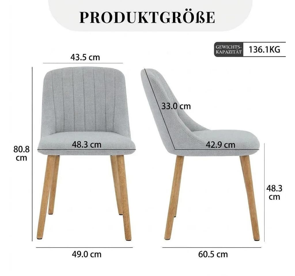 GarveeMore Esszimmerstuhl Set 4er Grau Moderner Küchenstuhl - Bild 3