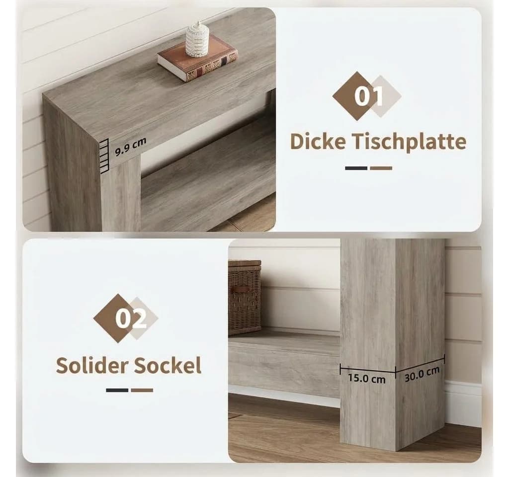 GarveeMore Konsolentisch 2-stufig Grau Holz - Bild 4
