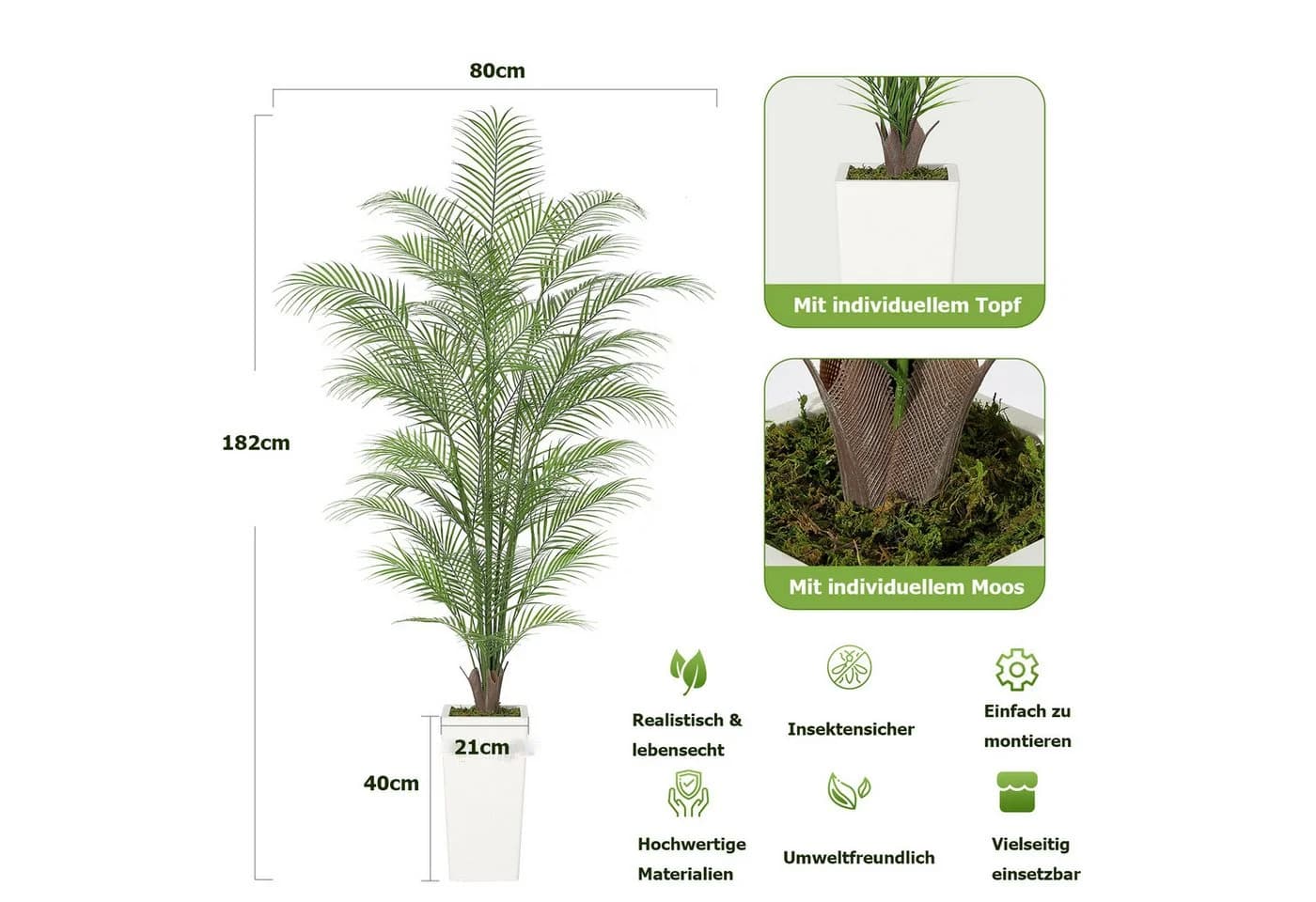 GarveeMore Künstliche Palme Deko Grün 183 cm - Bild 3