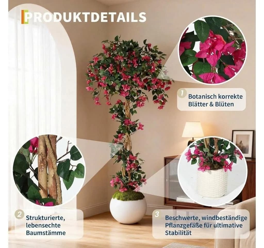 GarveeMore Künstliche Bougainvillea Kunstbaum Rosa 182 cm - Bild 5