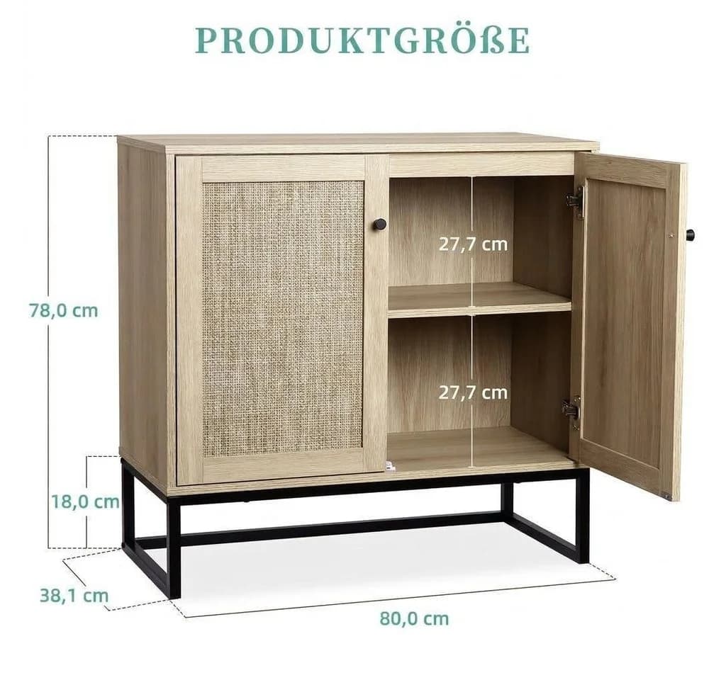 GarveeMore Sideboard 2 Türen Eichenoptik Wiener Geflecht Schwarz - Bild 3