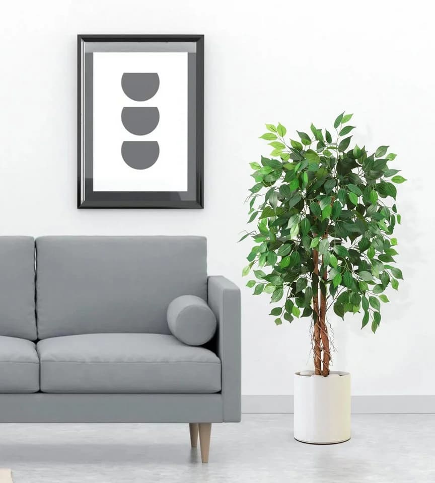 GarveeMore Künstlicher Ficus-Baum 122 cm Grün mit Zementtopf