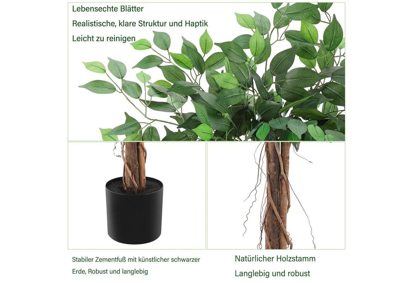 GarveeMore Künstlicher Ficus-Baum 122 cm Grün mit Zementtopf - Bild 3