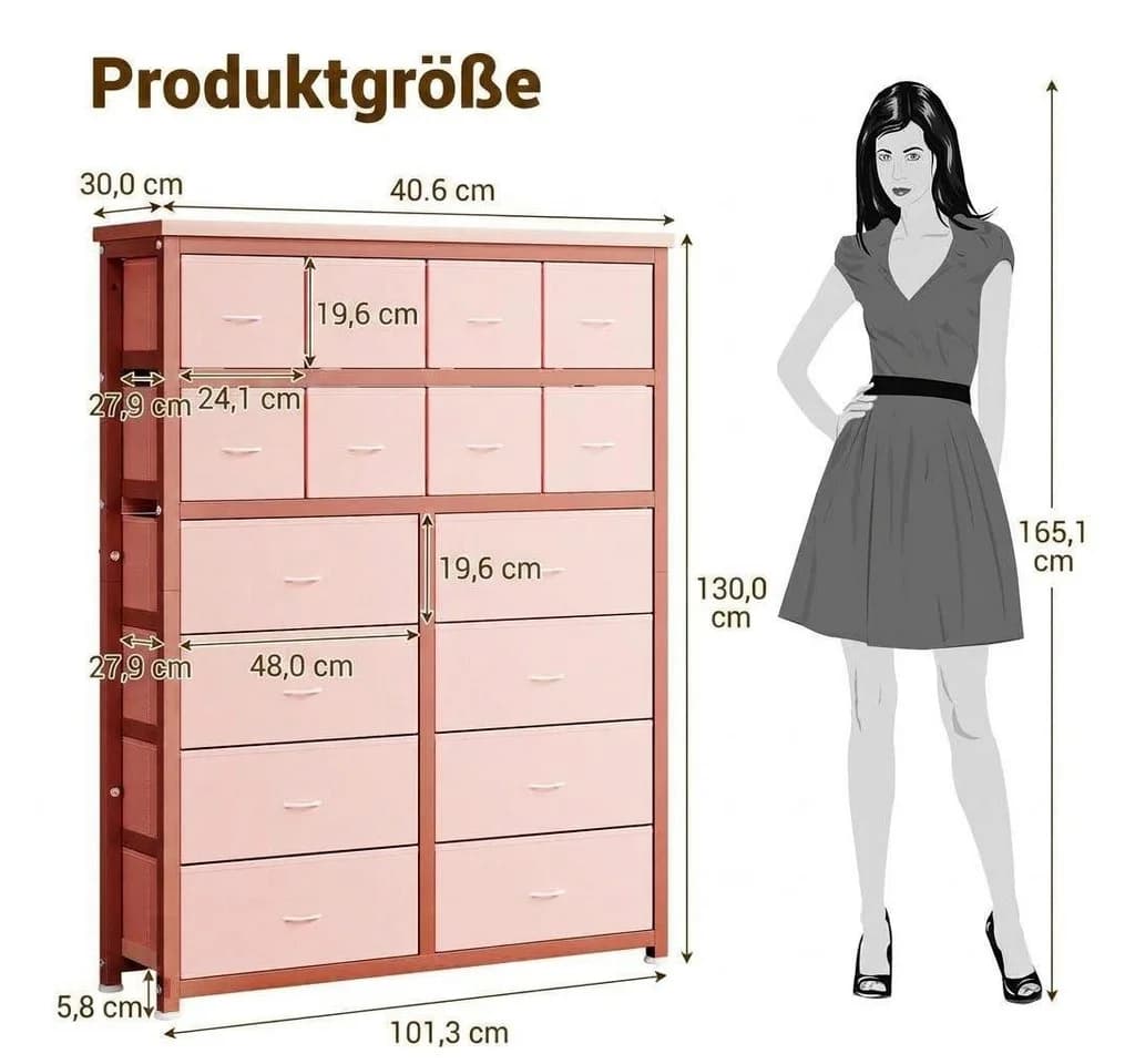 GarveeMore Kommode mit 16 Schubladen Rosa - Bild 3