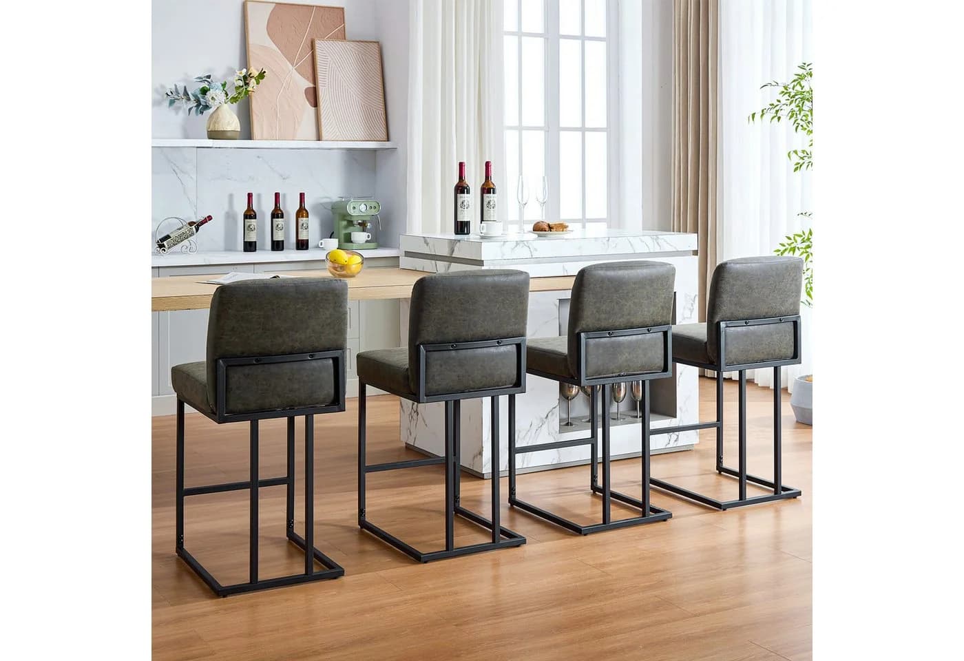 GarveeMore Barhocker mit Rückenlehne Grau PU-Leder