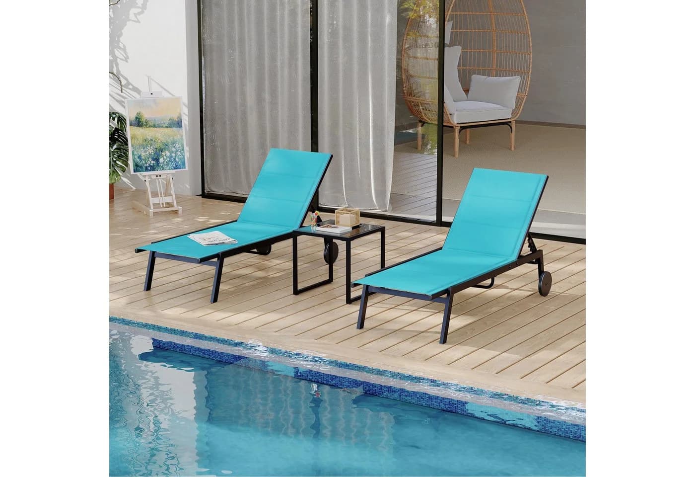GarveeMore Gartenliege 3er Set mit Beistelltisch blau - Bild 2