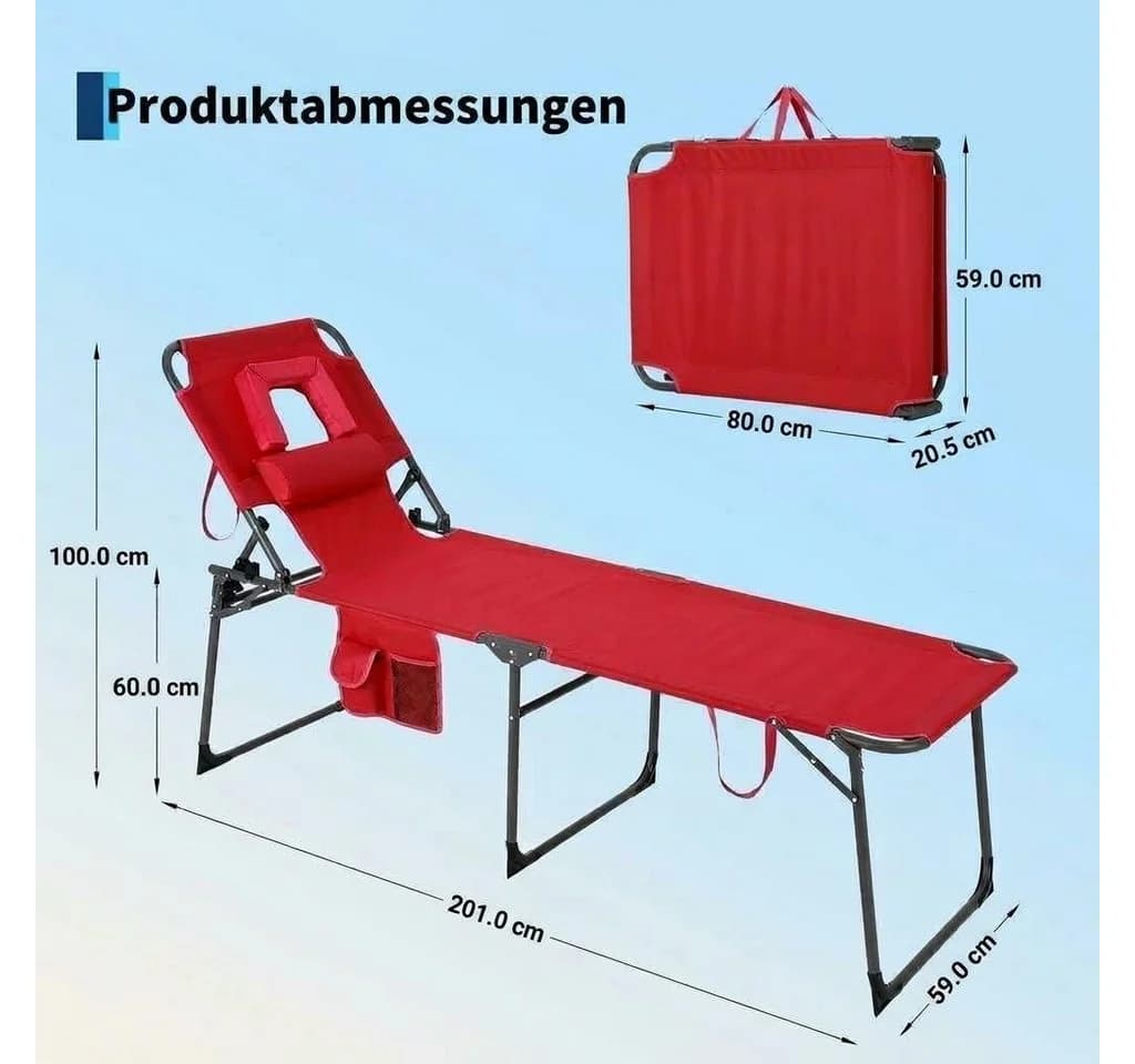 GarveeMore Gartenliege mit Gesichtsausschnitt Klappbar Rot - Bild 3
