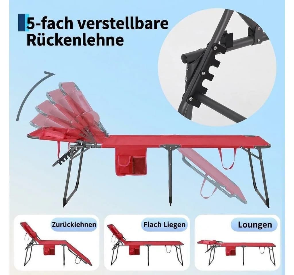 GarveeMore Gartenliege mit Gesichtsausschnitt Klappbar Rot - Bild 4