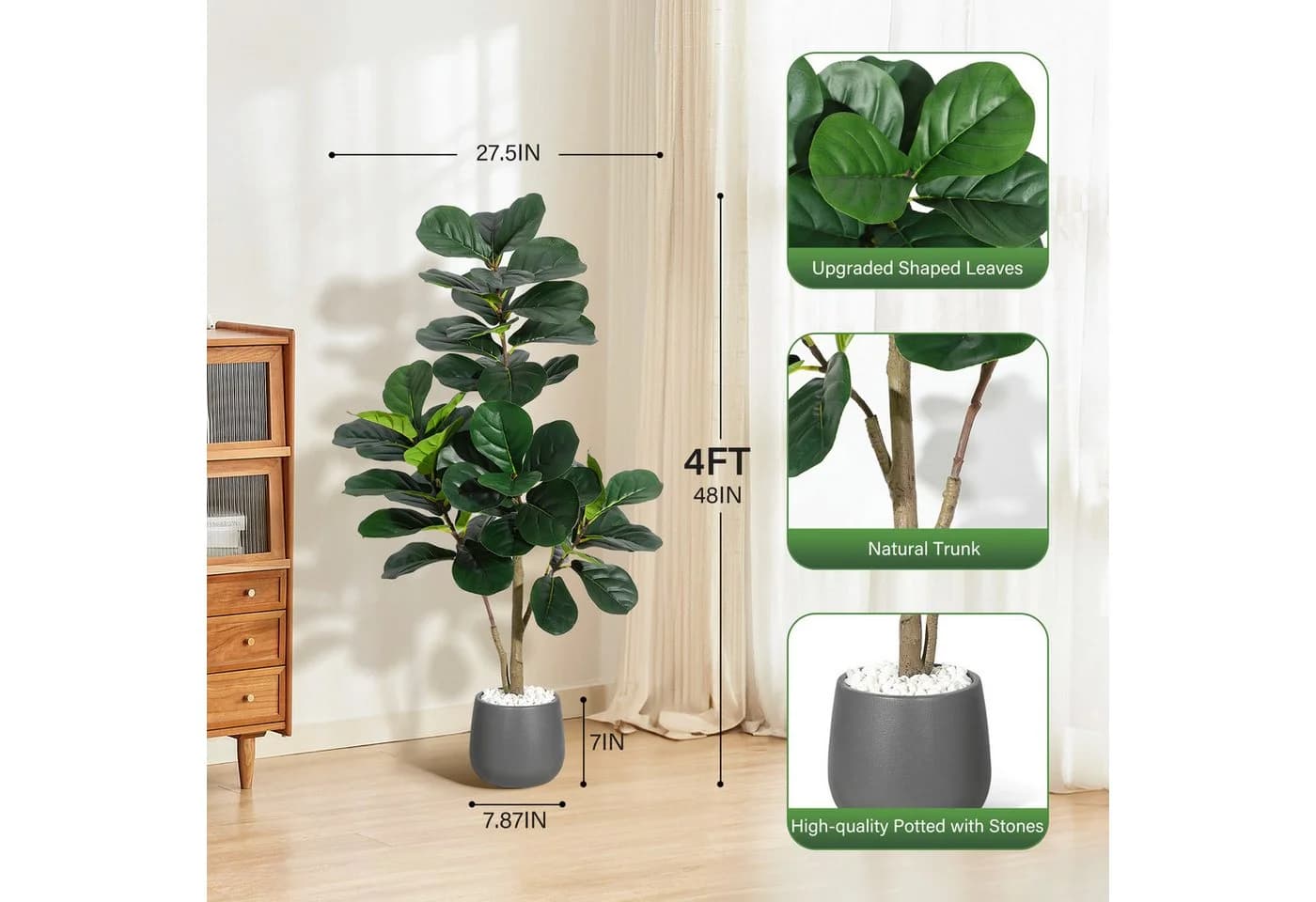 GarveeMore Künstlicher Geigenblatt-Feigenbaum 120 cm Grün - Bild 3