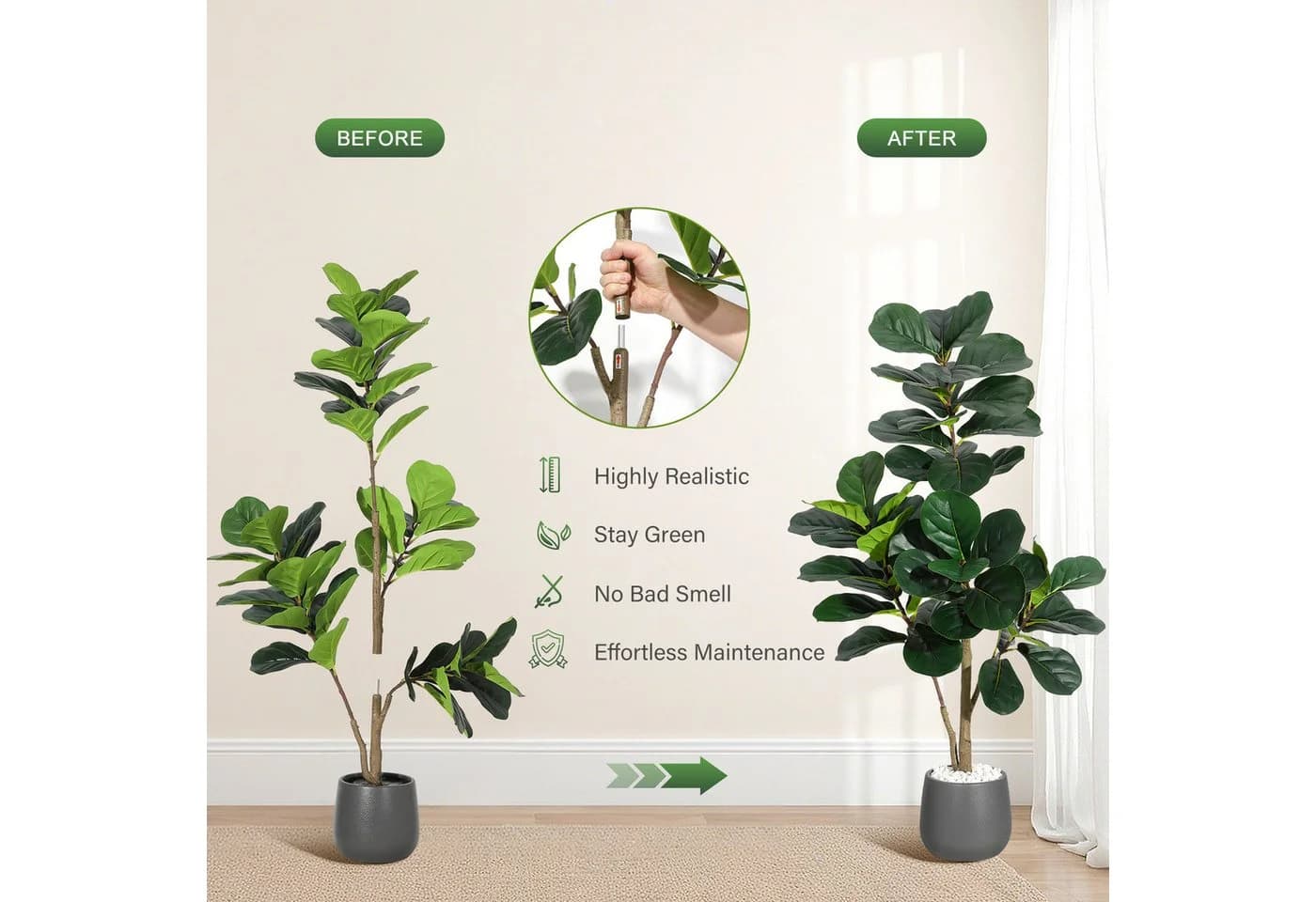 GarveeMore Künstlicher Geigenblatt-Feigenbaum 120 cm Grün - Bild 5