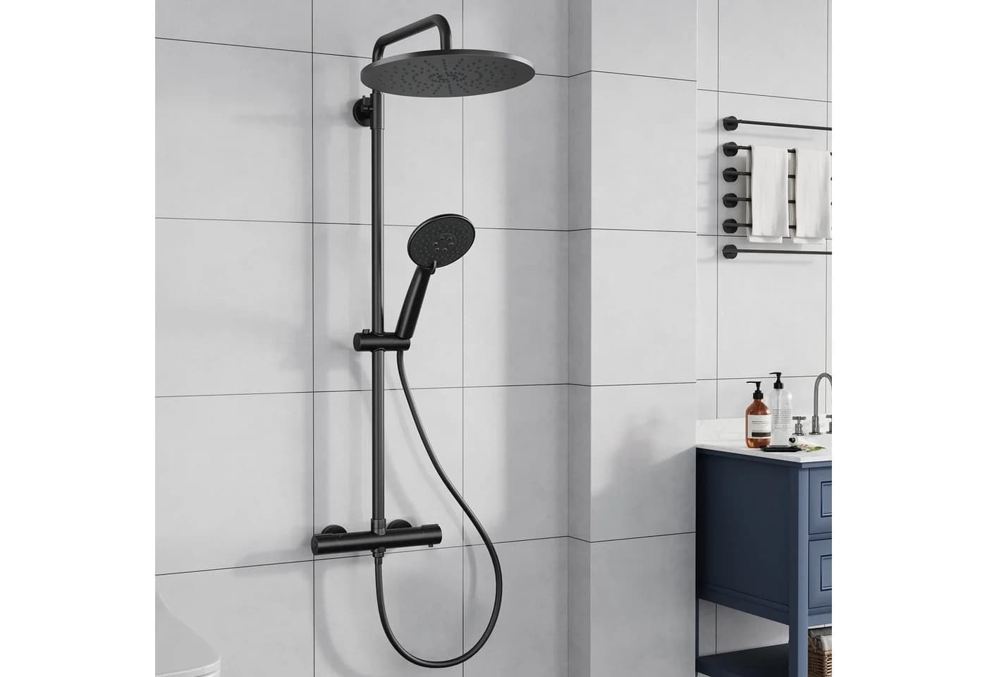 GarveeMore Brausegarnitur Duschsystem mit Thermostat 38°C Duschset Regendusche Set