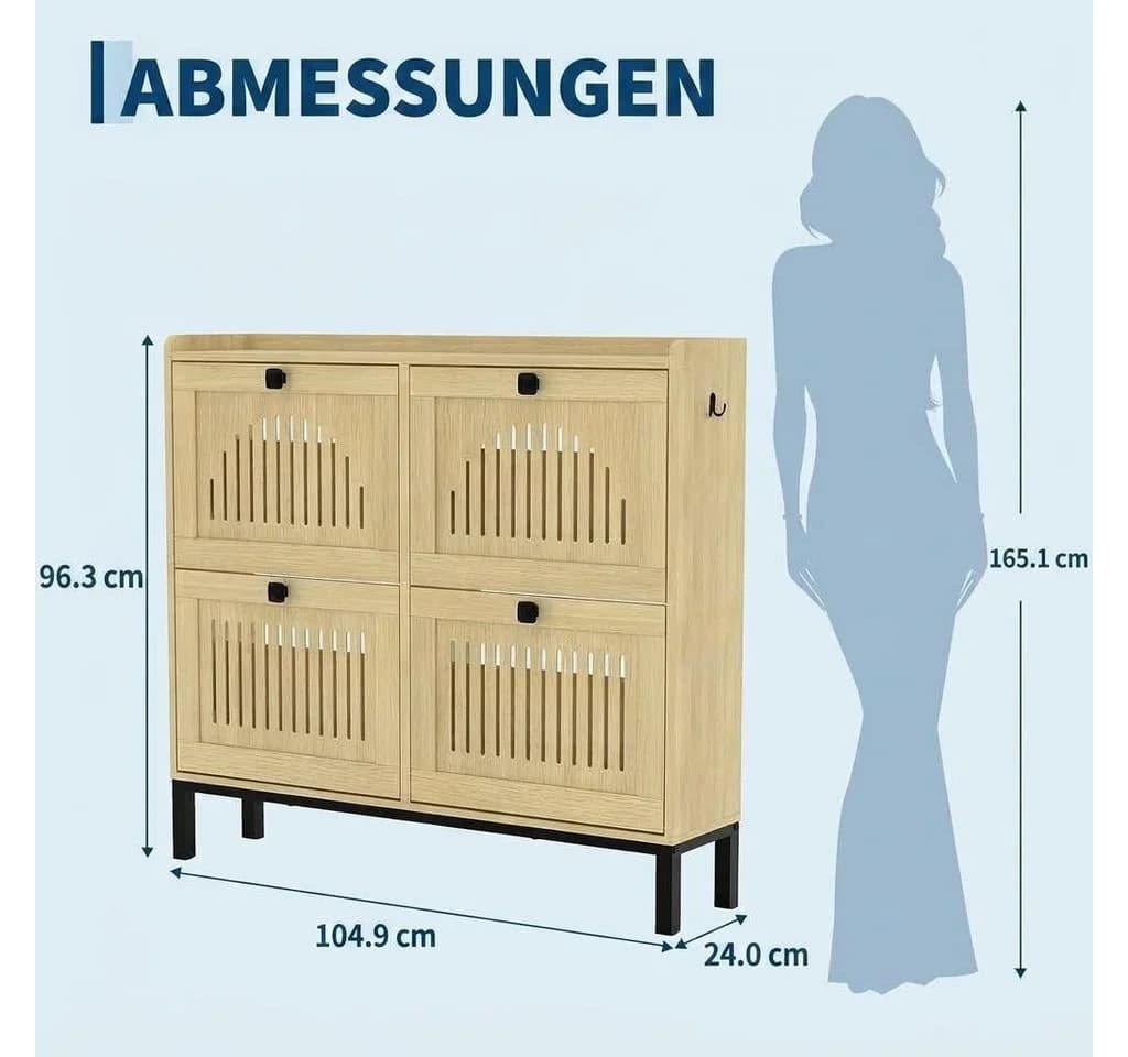 GarveeMore Schuhschrank mit 4 Klappen und Belüftung Beige