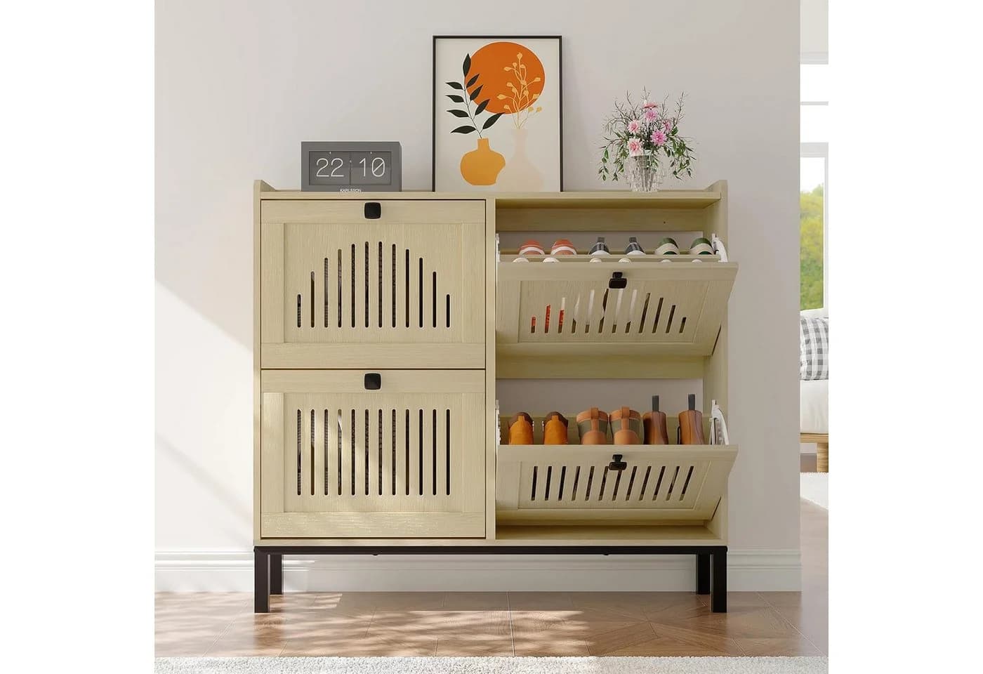 GarveeMore Schuhschrank mit 4 Klappen und Belüftung Beige - Bild 2