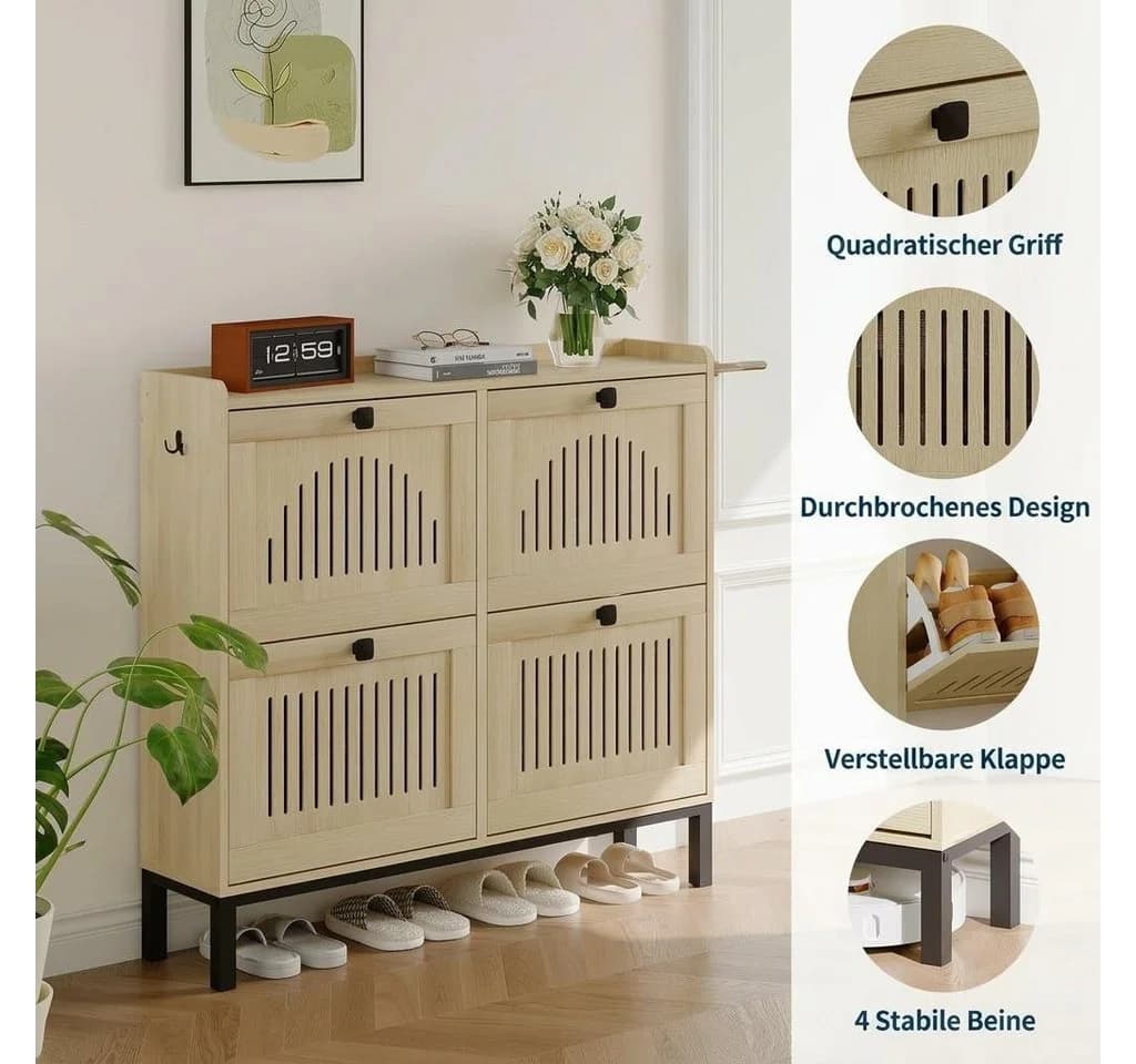GarveeMore Schuhschrank mit 4 Klappen und Belüftung Beige - Bild 3