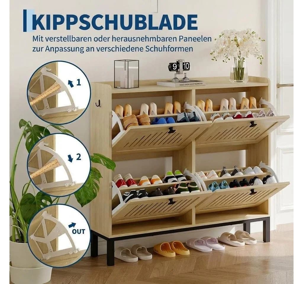 GarveeMore Schuhschrank mit 4 Klappen und Belüftung Beige - Bild 4