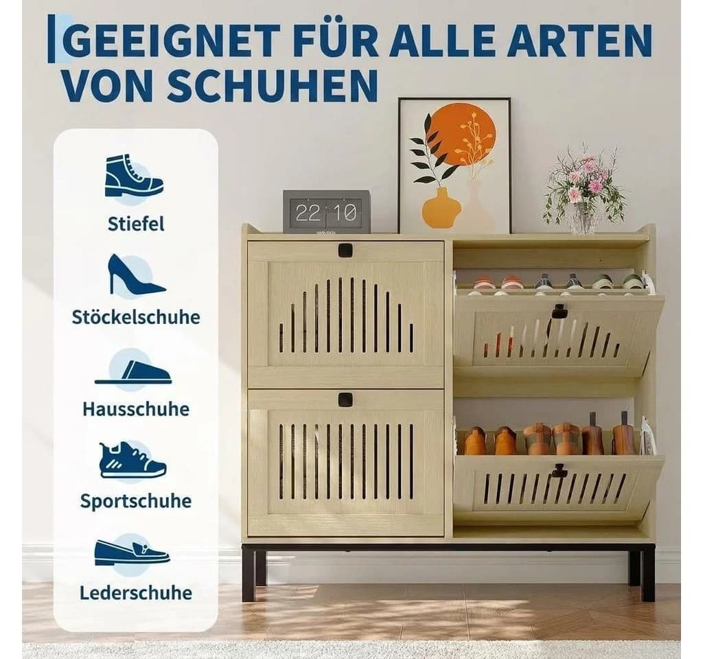 GarveeMore Schuhschrank mit 4 Klappen und Belüftung Beige - Bild 5
