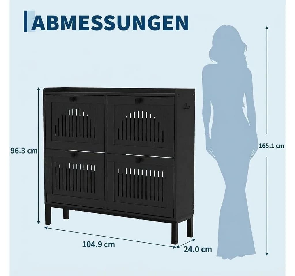 GarveeMore Schuhschrank Schuhkipper Schuhkommode mit 4 Klappen