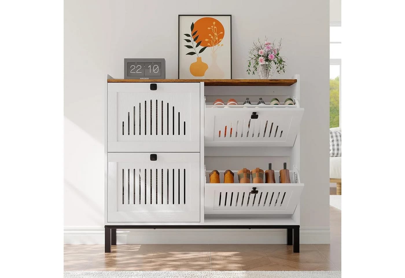 GarveeMore Schuhschrank 4 Klappen Weiß Hartholz - Bild 2