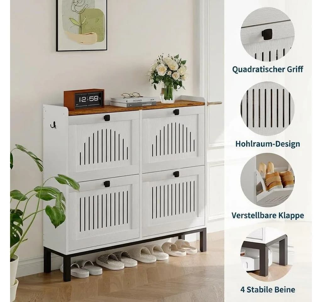 GarveeMore Schuhschrank 4 Klappen Weiß Hartholz - Bild 3