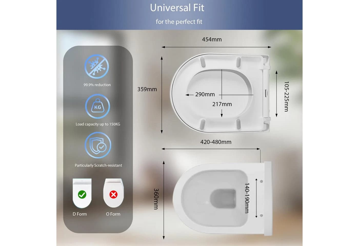 GarveeMore WC-Sitz Toilettendeckel mit Absenkautomatik D-Form Weiss - Bild 3