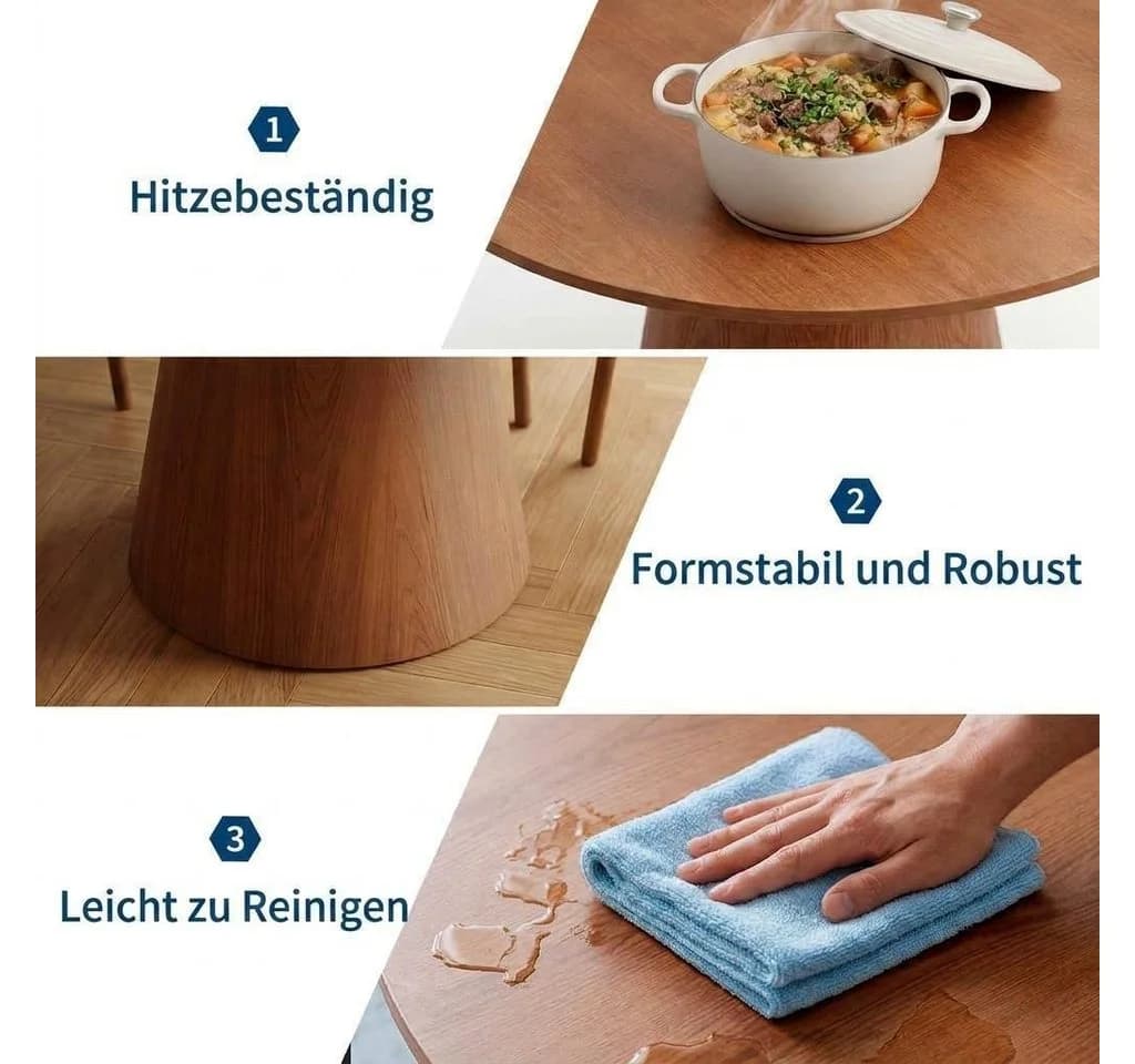 GarveeMore Runder Esstisch 110cm Nussbaum für 4-6 Personen - Bild 3