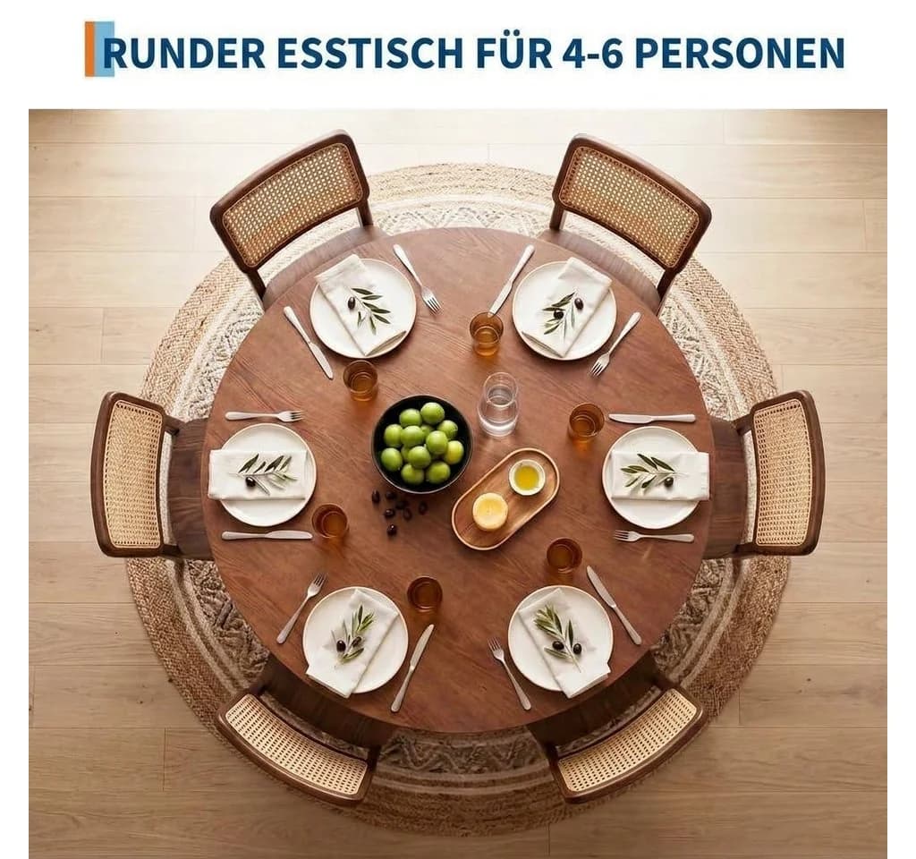 GarveeMore Runder Esstisch 110cm Nussbaum für 4-6 Personen - Bild 4