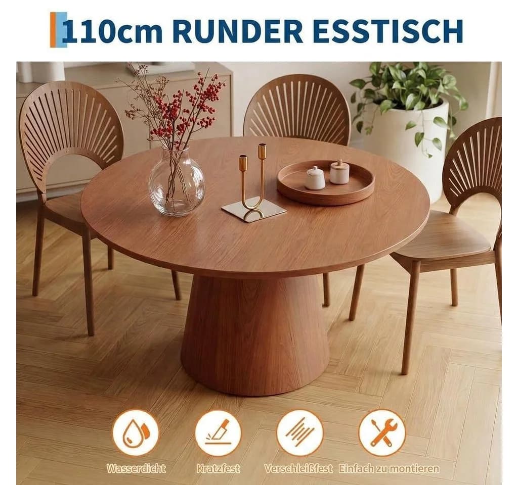 GarveeMore Runder Esstisch 110cm Nussbaum für 4-6 Personen - Bild 5