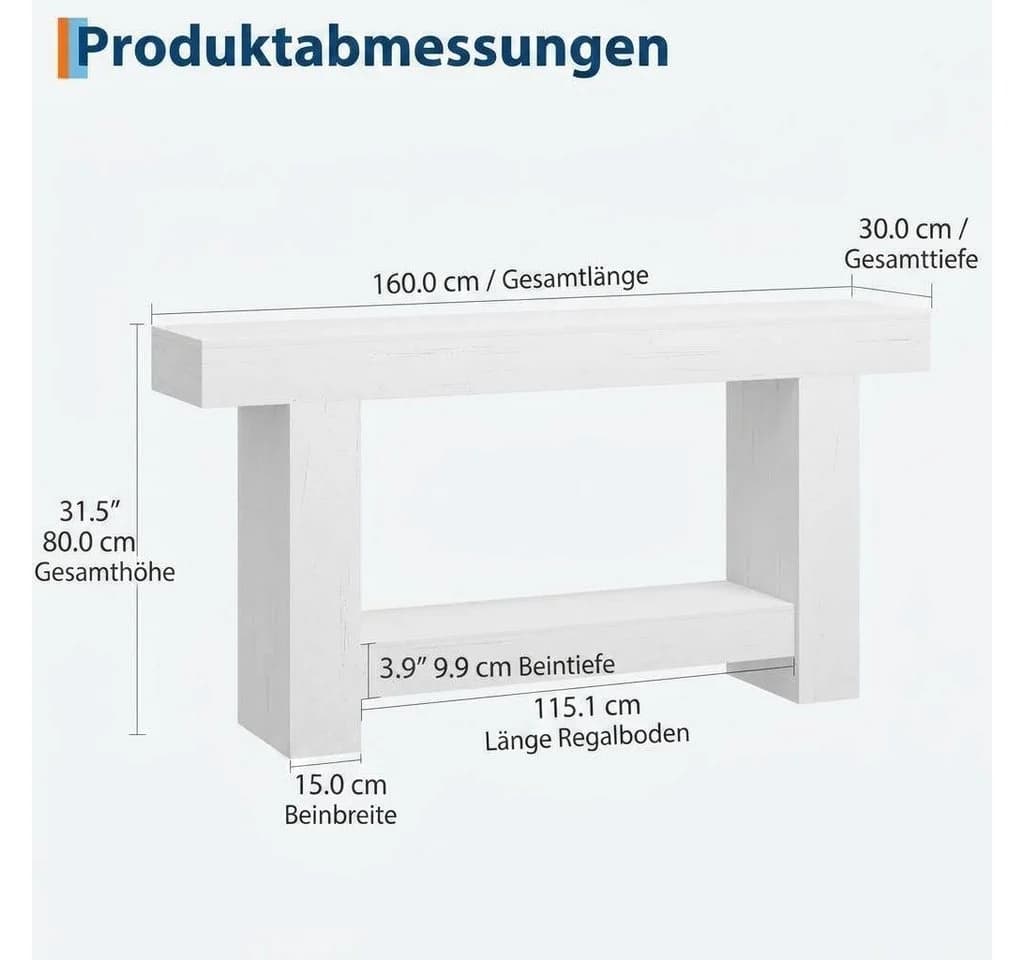 GarveeMore Konsolentisch Weiß Modern 2-stufig