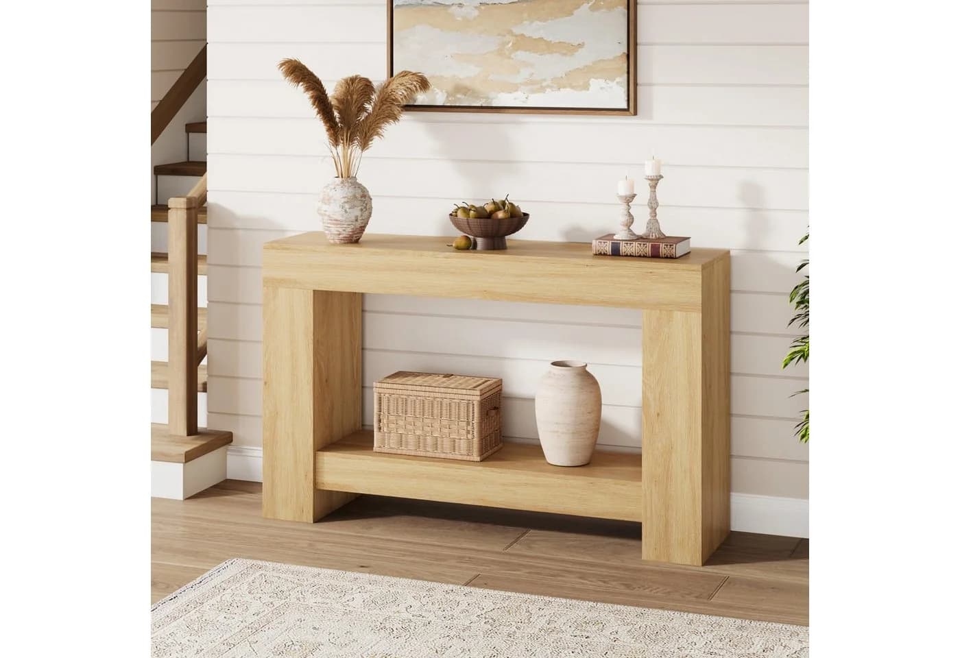 GarveeMore Konsolentisch Beige 2-stufig Holz - Bild 2