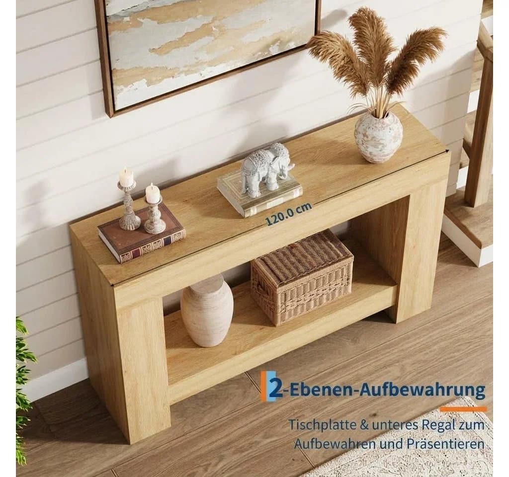 GarveeMore Konsolentisch Beige 2-stufig Holz - Bild 3