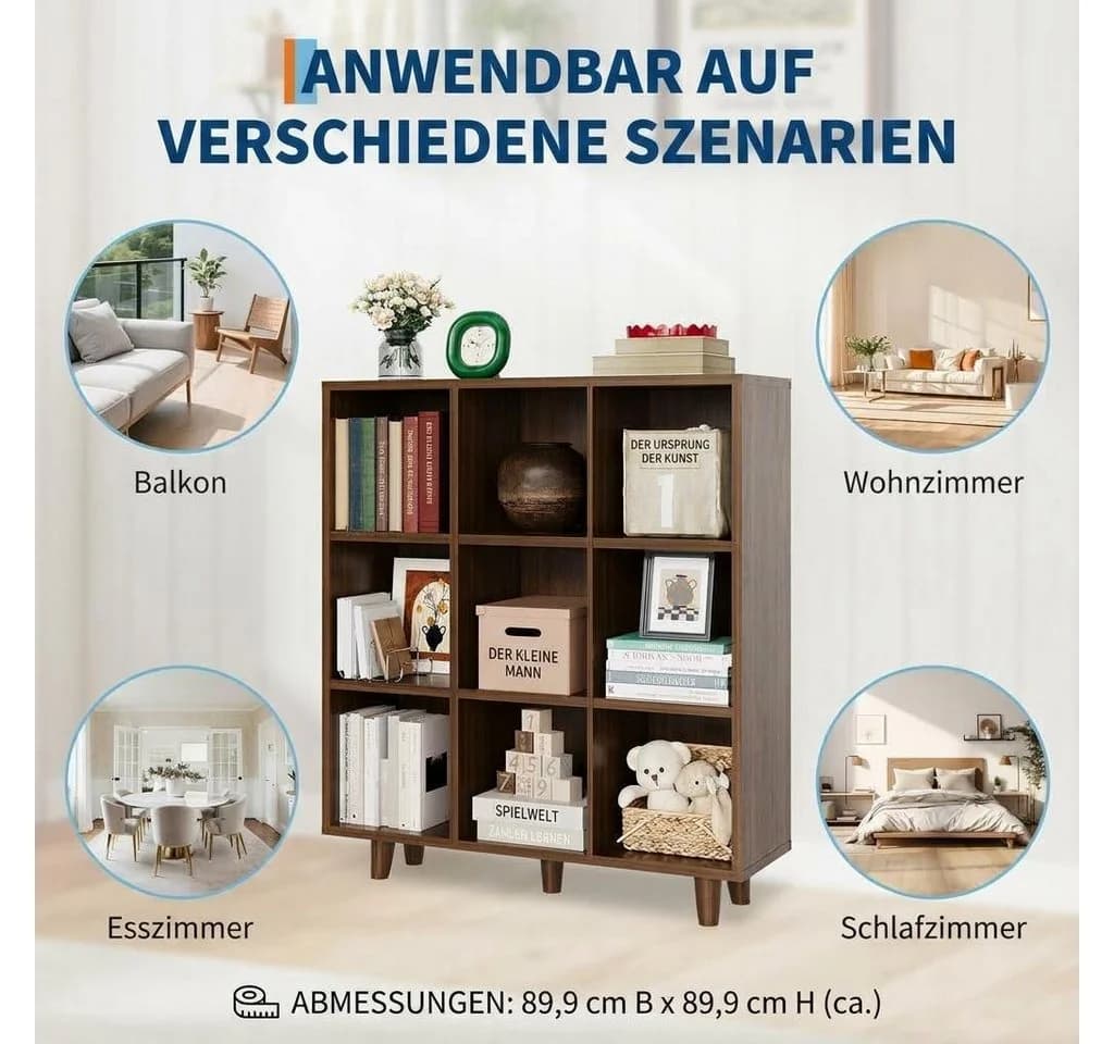 GarveeMore Bücherregal Würfelregal 9 Fächer Braun - Bild 5