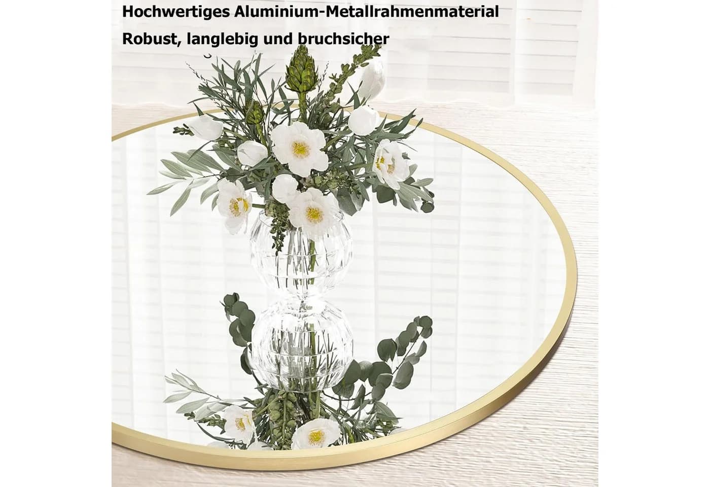 GarveeMore Badspiegel Rund Schwarz Metallrahmen 91cm