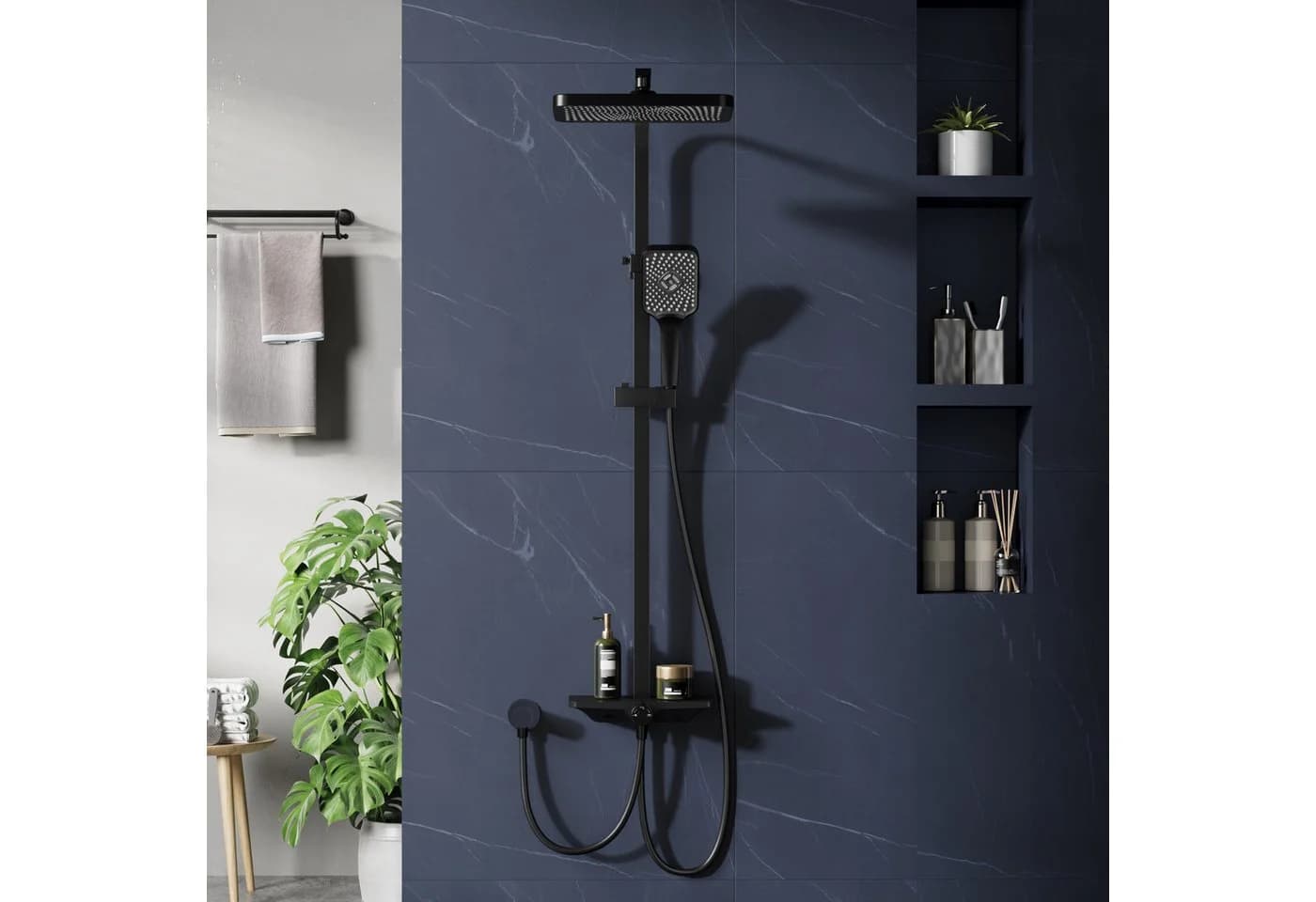 GarveeMore Brausegarnitur Duschsystem mit Regendusche und Ablage