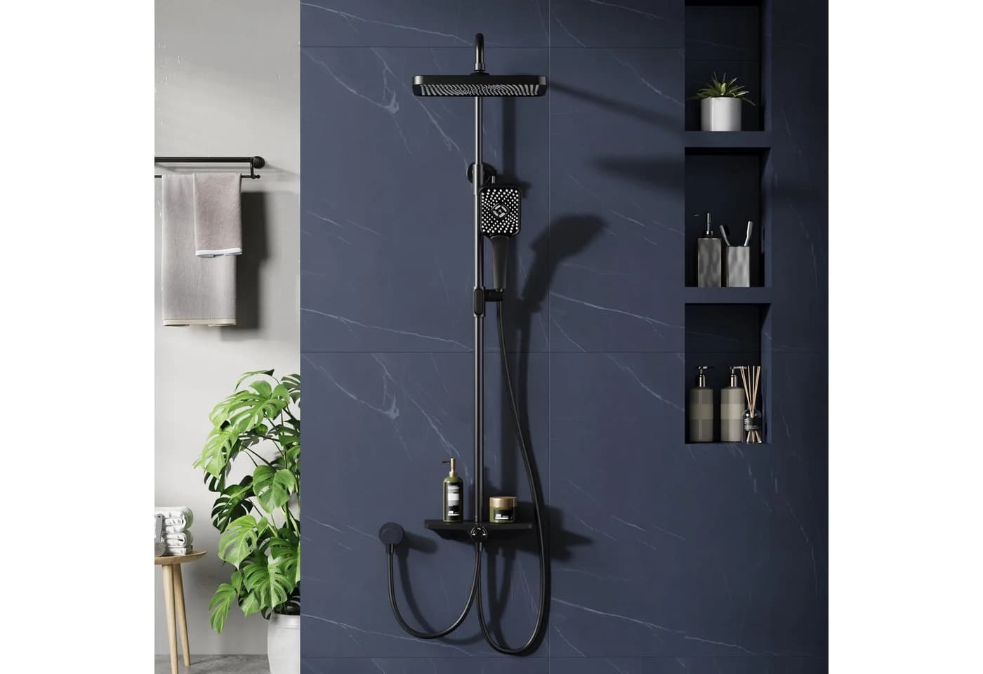 GarveeMore Brausegarnitur Duschsystem mit Regendusche und Ablage