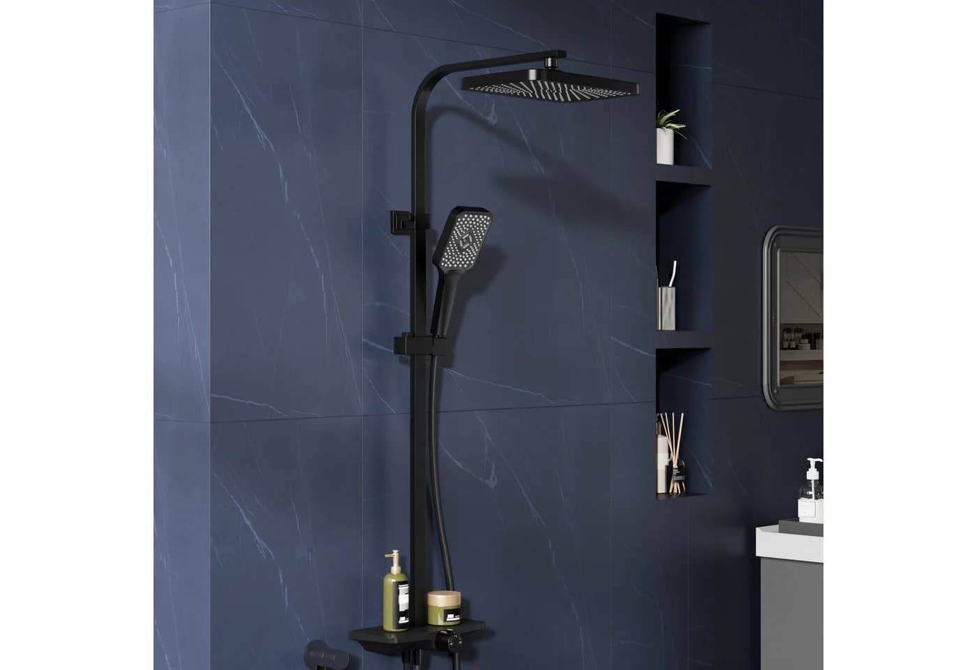 GarveeMore Brausegarnitur Duschsystem mit Regendusche und Ablage - Bild 4