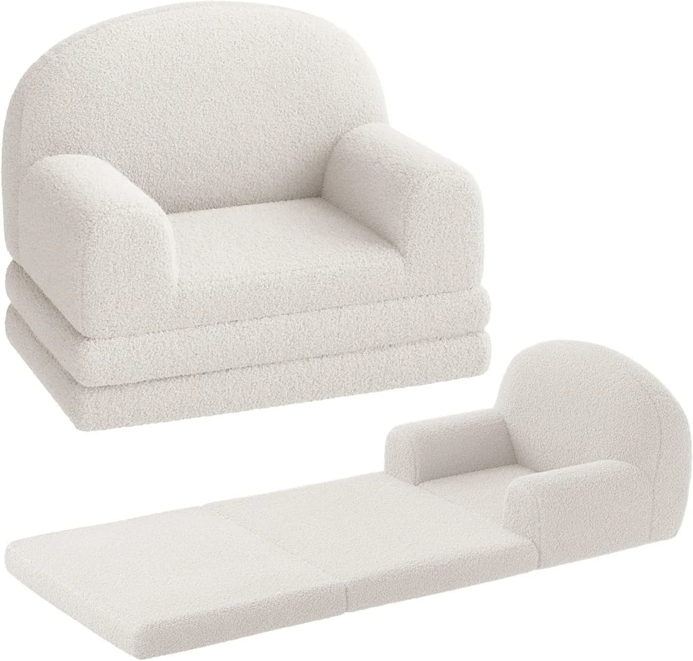 GarveeMore Kindersofa 2-in-1 Schlafsofa Klappsofa für Kinder aus Teddystoff Weiß - Bild 2